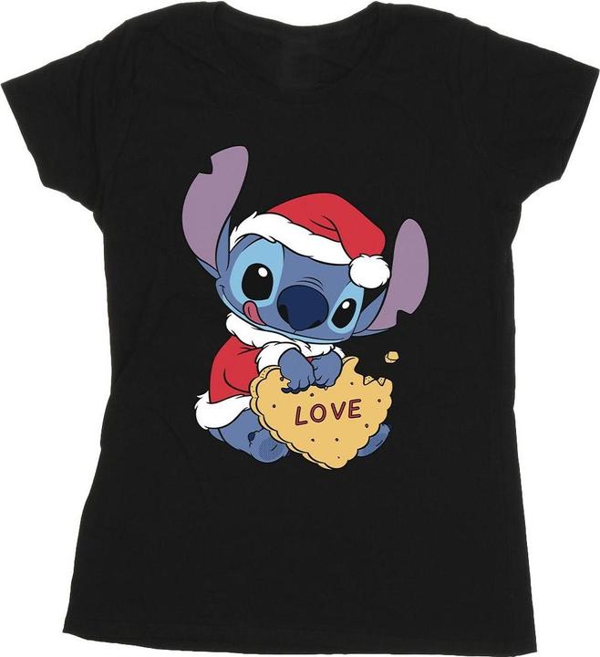 Actual product image Disney Womens/Ladies Lilo And Stitch Christmas Love Biscuit Cotton T-Shirt (L)