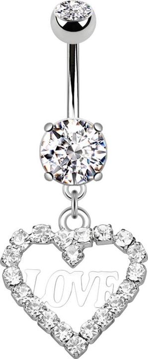Hollywood Body Jewelry Banane silber mit zwei Kugeln Kristall silber Anhänger Kristallherz Love (Chirurgenstahl 316L/Messing)