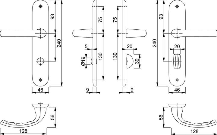 Actual product image Hoppe TOKYO lever handle set - on plate WC 90, 37 - 42, stainless steel effect ÖNORM (Door plate set)