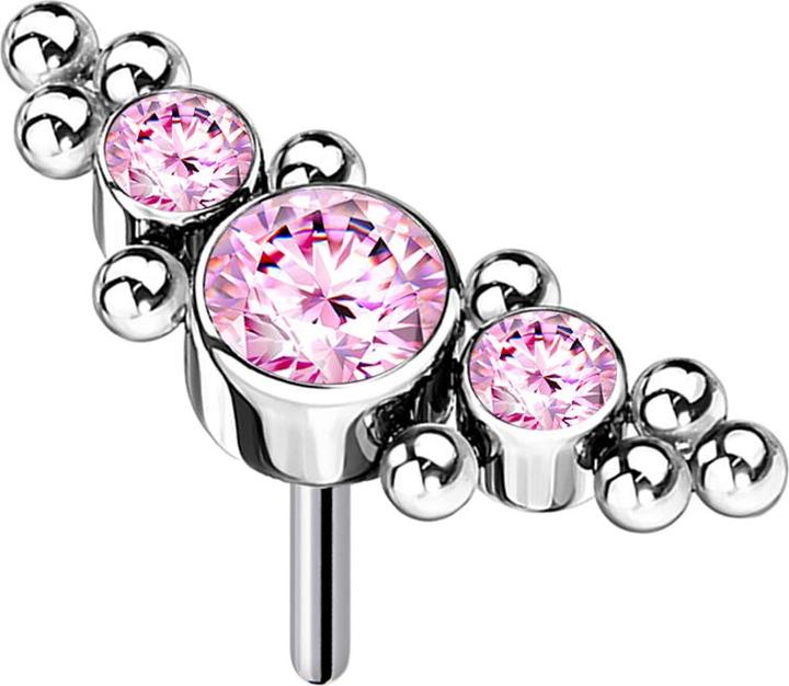 Produktbild Star Piercing Threadless silber mittig mit Kugeln und drei Kristalle pink (Titan G23, ohne Messing)