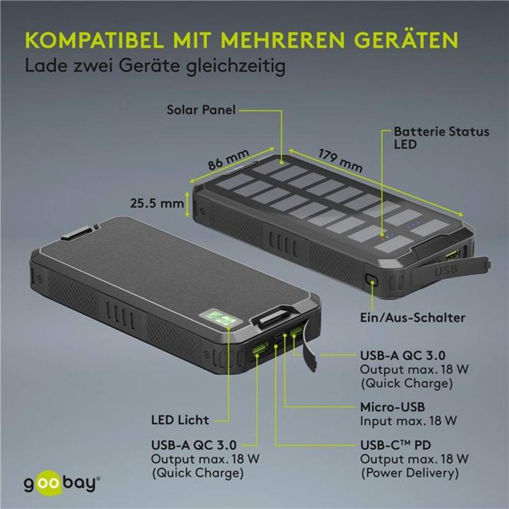 Produktbild Goobay QC/PD Solar (20000 mAh, 18 W, 74 Wh)