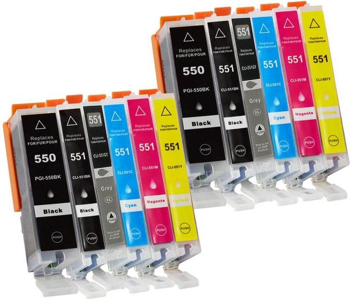 Actual product image Hermex Alternative ink cartridge to Canon PGI-550PGBK, CLI-551 XL (M, FC, Y, C, GY, PGBK)