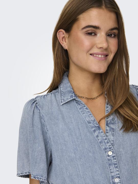 Produktbild Only Normal geschnitten Hemdkragen Kastige Ärmel Kurzes Kleid Jeanskleid (L)