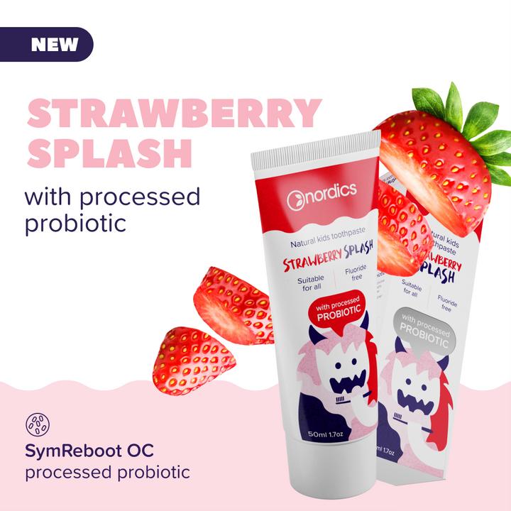 Produktbild Nordics Zahnpasta Kids Strawberry Splasch probiotisch ohne Fluor (50 ml)