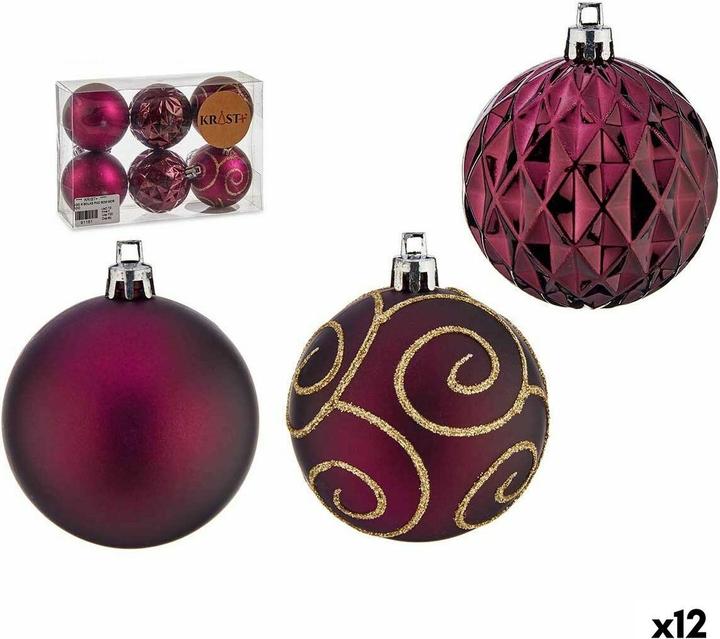Actual product image Krist+ Christmas baubles set purple plastic Ø 6 cm (12 pieces) (12 -part)
