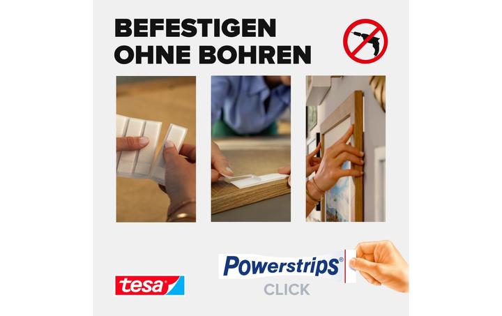 Actual product image tesa Powerstrips CLICK - Velcro adhesive pads - Hanging pictures without drilling - Small 1.8kg - 16 x 2 (20 mm)