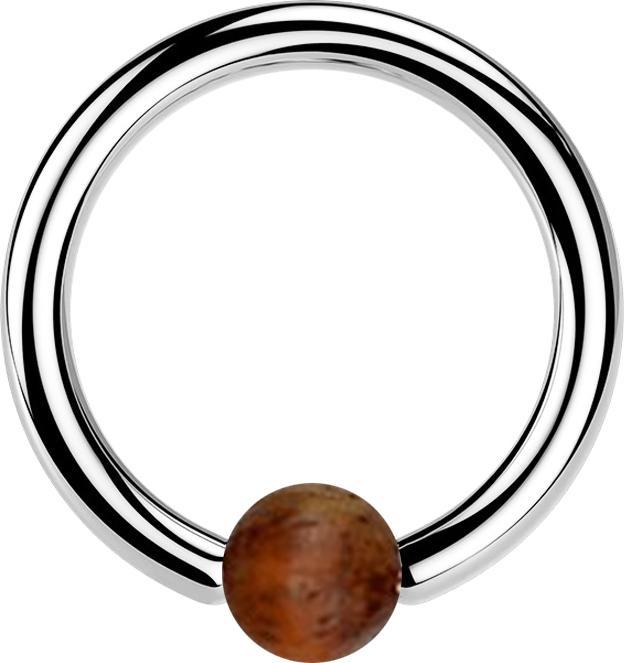 Produktbild Star Piercing Ball Closure Ring silber mit Kugel aus Tamarind Holz dunkel (Chirurgenstahl 316L, ohne Messing, Organisch)
