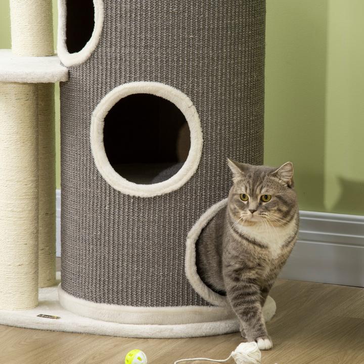 Actual product image PawHut Scratching post with scratching tray (109 cm, White+grey)