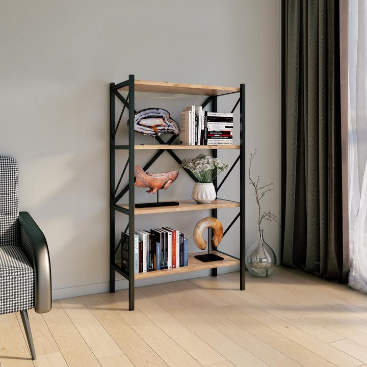 Image du produit VCM Bois Métal Rangement Étagère sur pied Bibliothèque Déco Livres Étagère sur pied Insasi 4 (66 x 34 x 121 cm)