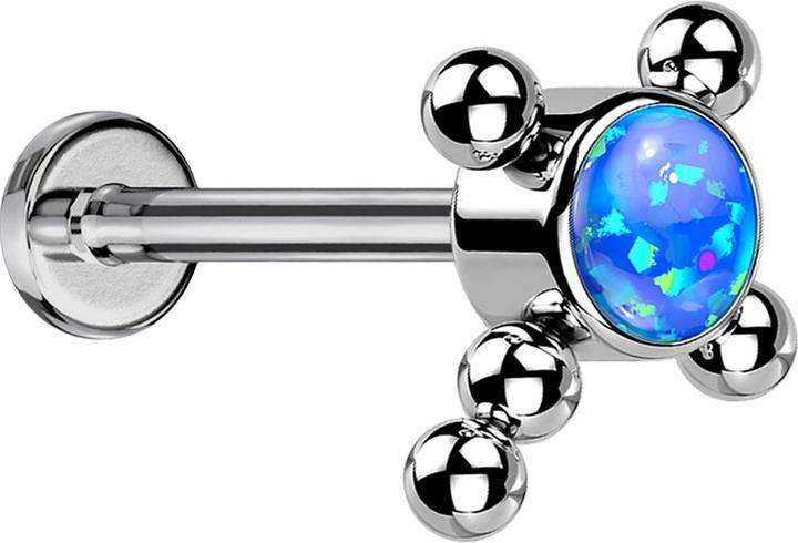 Produktbild Star Piercing Micro Threadless Labret silber Kreuz Kugeln Opal blau (Titan G23, ohne Messing)
