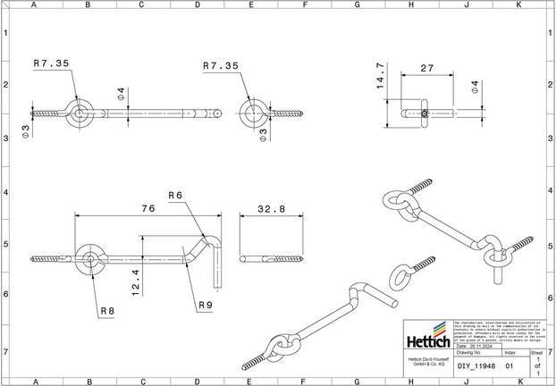Image du produit Hettich Sturmhaken 23 x 76 mm