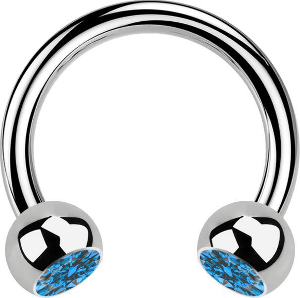 Star Piercing Micro Circular Barbell silber mit zwei Kugeln Kristall hellblau (ohne Messing, Titan G23)
