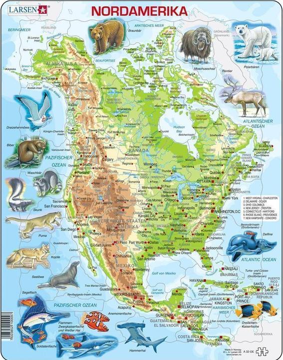 Immagine prodotto Larsen Nord America, mappa fisica con animali (66 pezzi)