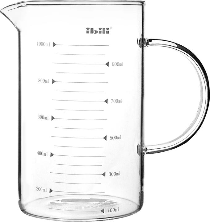 Ibili Messbecher Glas mit Henkel Medidores 1 Liter Ideal zum Messen von Flüssigkeiten, hitzebeständig (1000 ml)