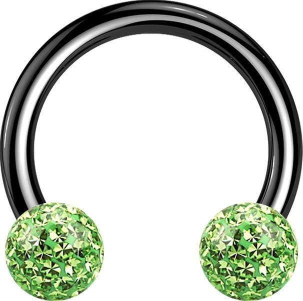 Actual product image Star Piercing Micro Circular Barbell black with two crystal balls light green epoxy protective layer (without brass, Titanium G23)