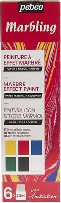 Actual product image Pebeo Set Initiation Marbling 6 Assorted Bottles (Emerald, Lemon, Black, Cyan, Bengal pink, marble bath 18 g, 20 ml)