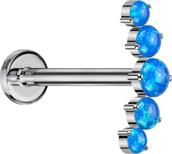 Star Piercing Micro Labret Innengewinde silber gebogen silber fünf Opale blau (ohne Messing, Titan G23)