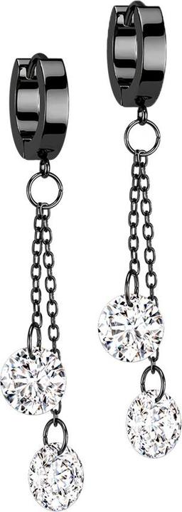 Produktbild Star Piercing Ohrring zum Klappen schwarz Anhänger zwei Ketten mit Kristall (ohne Messing, Chirurgenstahl 316L)