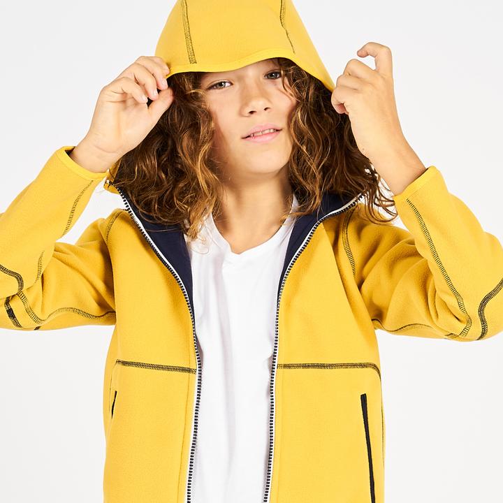 Actual product image Tribord Fleece jacket sailing children warm reversible 500 navy blue/yellow (100 C)