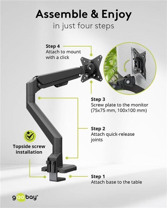 Actual product image Goobay Single monitor mount with gas pressure spring, black (Table, 31.89")