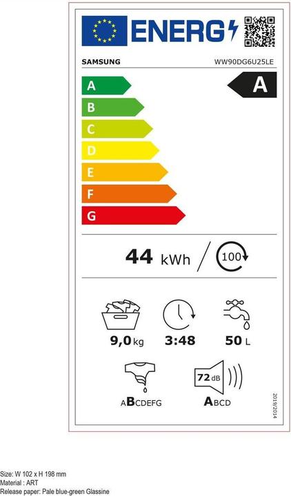 Etichetta energetica Samsung Lavatrice WW6000 9kg (9 kg, A sinistra)