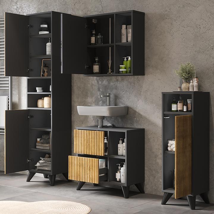 Immagine prodotto Vichy Badmöbel-Set Leano, Anthrazit/Bergeiche, Set 4