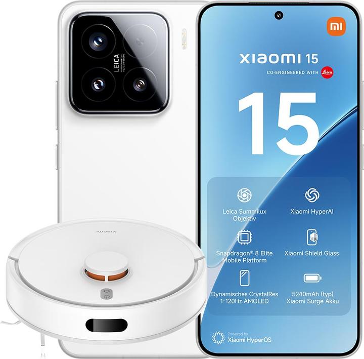 Actual product image Xiaomi 15 + Robot Vacuum S20 Launch Bundle (512 GB, White, 6.36", Dual SIM, 50 Mpx, 5G)
