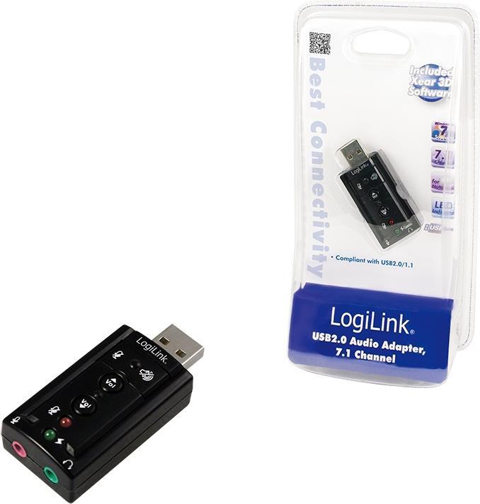 Actual product image LogiLink USB 2.0 sound card with Virtual 7.1 sound effect offers the possibility of loudspeakers (USB 2.0)