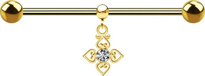Image du produit Star Piercing Barbell plaqué or deux boules avec boule anneau pendentif cristal argent quatre coeurs filigranes (Acier chirurgical 316L)