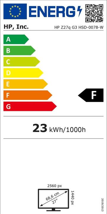 Energy Label HP Z27q G3 QHD - 27" 2560x1440 QHD 350-nit AG, IPS, DisplayPort (2560 x 1440 pixels, 27")