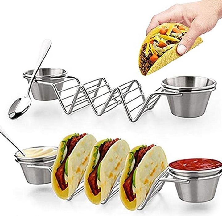 Immagine prodotto Herzberg Cooking Porta taco con 2 ciotole per salse in acciaio inox