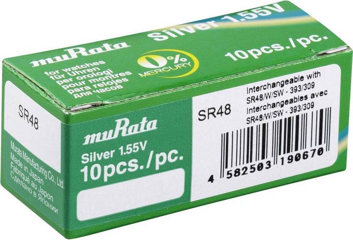 Produktbild Murata Knopfzelle Silberoxid n 393 (10 Stk., SR48, 75 mAh)