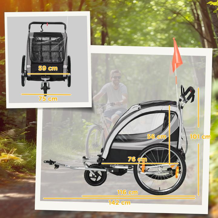 Produktbild Homcom Kinderfahrradanhänger Stahl, Polyester Grau+Schwarz