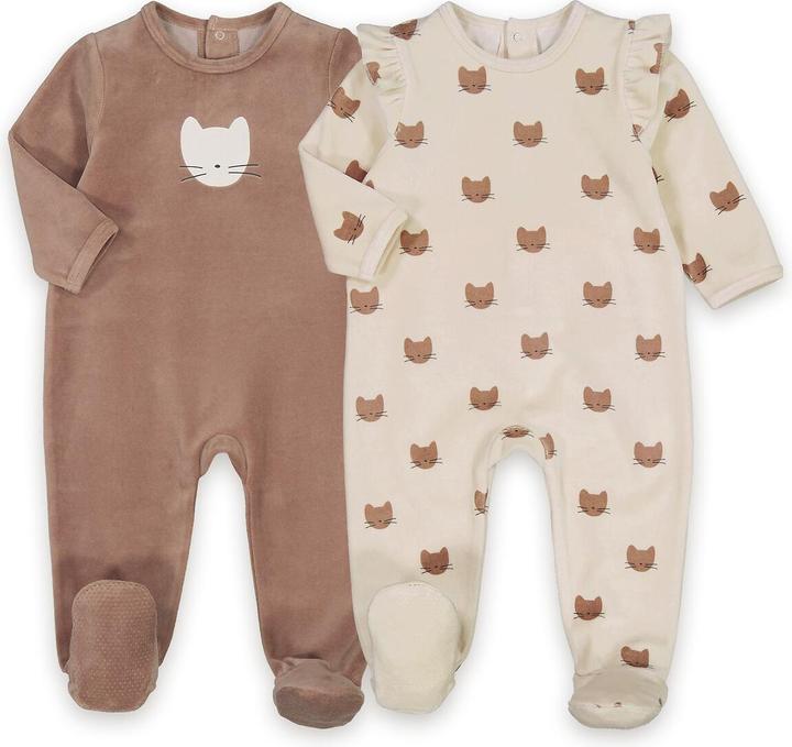 La Redoute Collections 2er-Pack Samt-Strampler mit Katzenmotiv