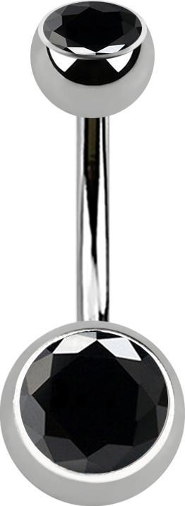 Actual product image Star Piercing Banane silber Innengewinde mit zwei Kugeln silber mit Kristall schwarz (Titanium G23, without brass)