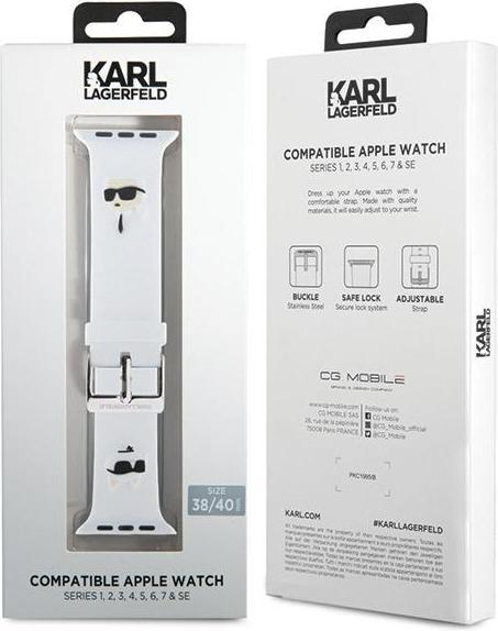 Image du produit Karl Lagerfeld Pasek KLAWMSLKCNH Apple Watch 38/40/41mm biały/white strap 3D Rubber Karl&Choupette H (Silicone, Acier)
