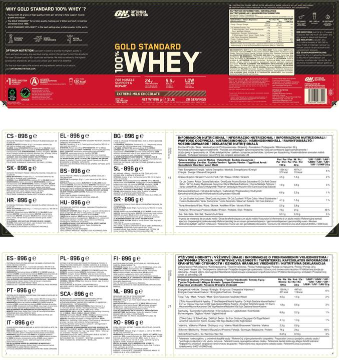 Nutritional values and ingredients Optimum Nutrition Gold Standard 100% Whey (Chocolate, 1 pcs., 4530 g)