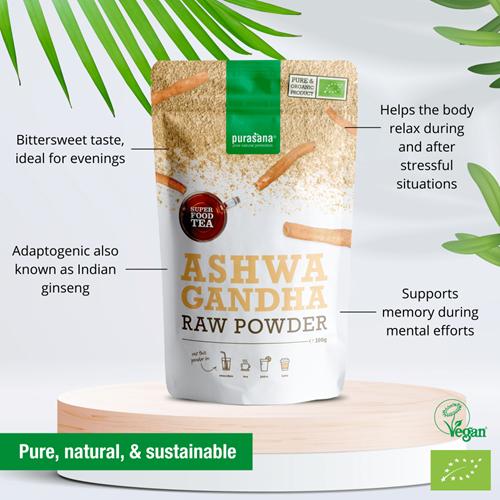 Produktbild Purasana ASHWAGANDHA 100 % Raw Powder BIO Indien (100 g)
