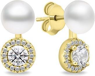 Brilio Silver - Elegant pearl earrings with zircons EA611Y