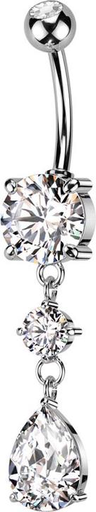 Produktbild Star Piercing Banane silber mit zwei Kugeln Kristall silber Anhänger runder und Tropfen Kristall (Messing, Chirurgenstahl 316L)