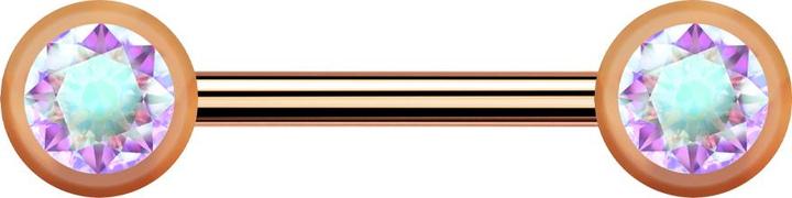 Produktbild Star Piercing Barbell Innengewinde rosegold mit zwei Kugel front Kristall multicolor (Titan G23, ohne Messing)
