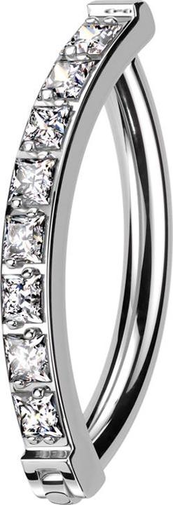 Star Piercing Banane klappbar silber Schild eine Reihe quadratische Kristalle silber (ohne Messing, Titan G23)