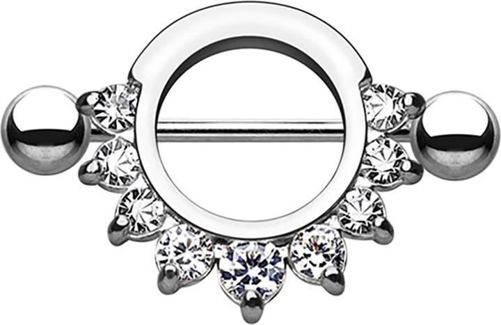 Produktbild Star Piercing Barbell rund mit 9 Kristallen silber (ohne Messing, Chirurgenstahl 316L)