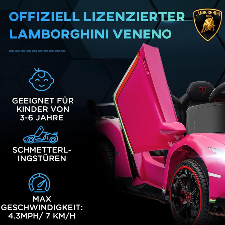 Immagine prodotto Swisshandel24 Lamborghini Kinderauto, pink, Fernbedienung, Bluetooth, 30kg Belastbarkeit (12 V)