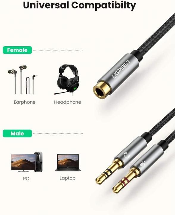 Image du produit Ugreen Micro et casque Y Splitter 3.5 mm jack (0.20 m, Jack 3,5 mm (AUX))