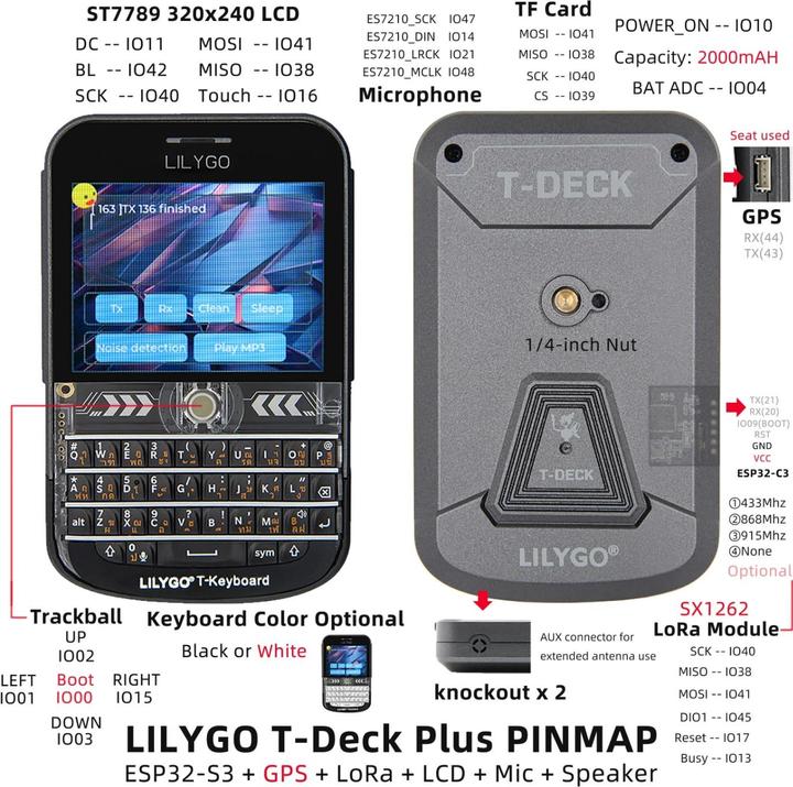 Immagine prodotto Lilygo T-Deck Plus ESP32-S3 868MHz LoRa-Modul mit 2.8 Zoll Display Weiss für Meshtastic