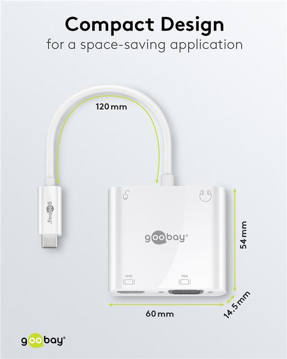 Produktbild Goobay USB-C™ Multiport-Adapter HDMI™+VGA+PD 100 W, 1 Stk. im Polybeutel, Weiss (HDMI, VGA)