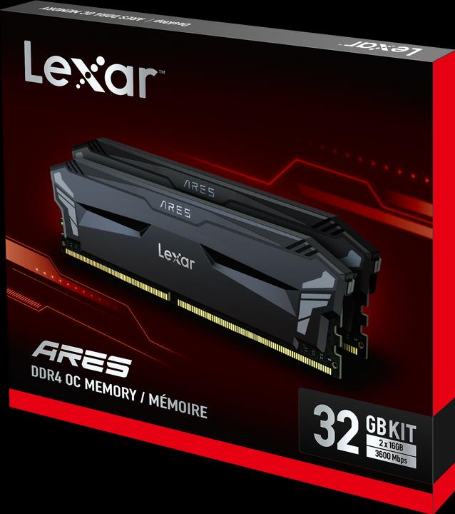 Actual product image Lexar Ares DDR4 CL18 Black UDIMM KIT (2 x 16GB, 3600 MHz, DDR4-RAM, U-DIMM)