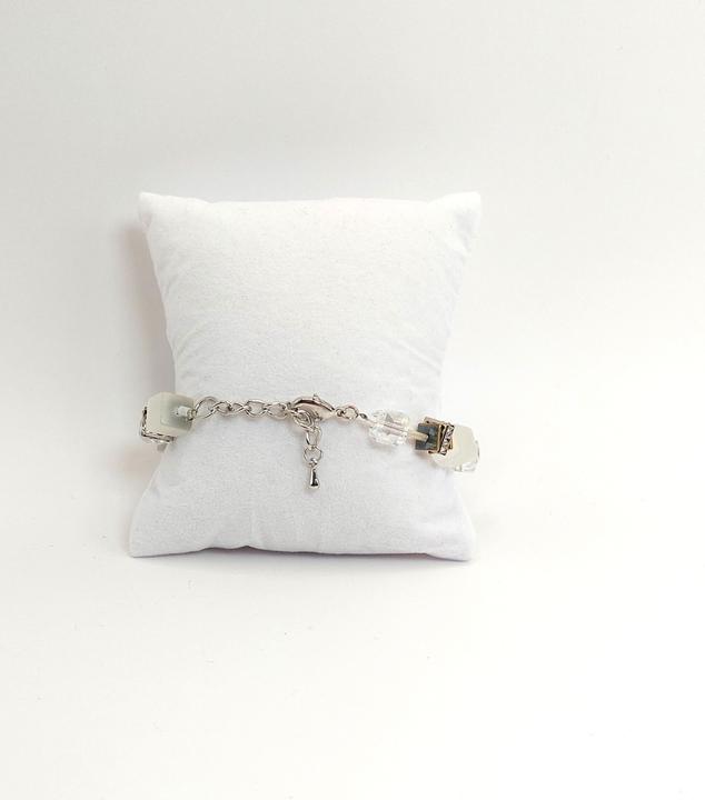 Signé Signè Armband mit Würfel Weiss Edelstahl rhodiniert No.2 (Metall, Glas, Bleifrei, Cadmiumfrei, Messing rhodiniert, Edelstahl, synthetische Kristalle, Nickelfrei)