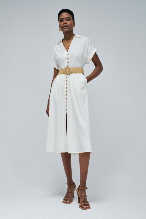 Produktbild Salsa Jeans Midikleid Linen Shirt Dress With Front Buttoned Belt (XS)